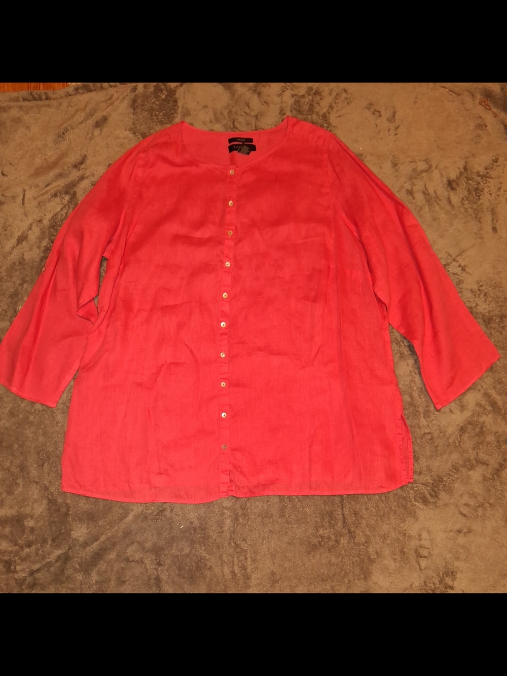 Tahari Pink 100% Linen  Button Front Top Size 1x